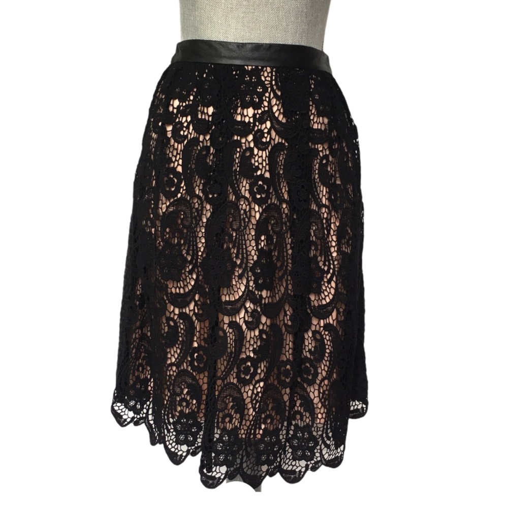 MALENE BIRGER NWT Black Lace Front A Line Zip Back Leather Waistband Ski…